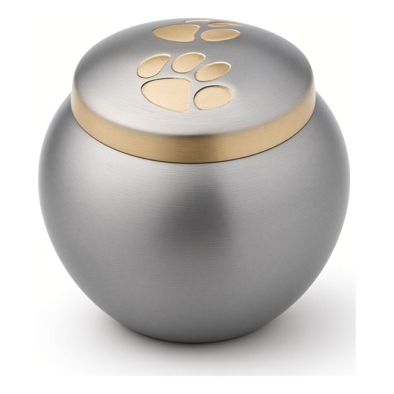 Rounded Pot Urns — Pewter · Paw prints on lid