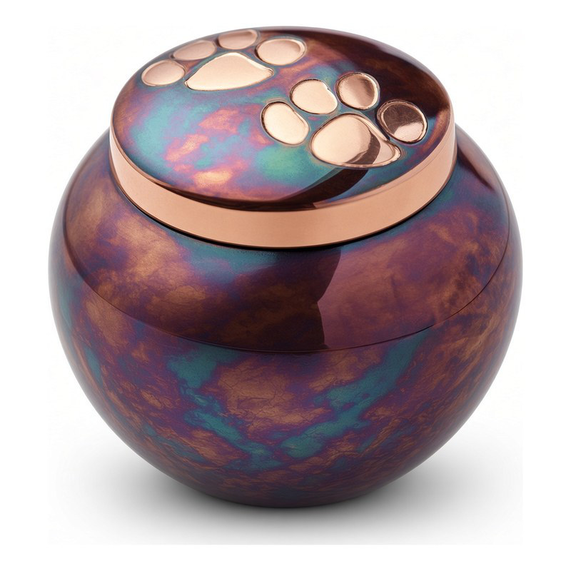 Rounded Pot Urns — Raku · Paw prints on lid