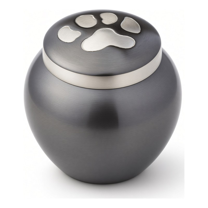 Rounded Pot Urns — Slate · Large paw print on lid